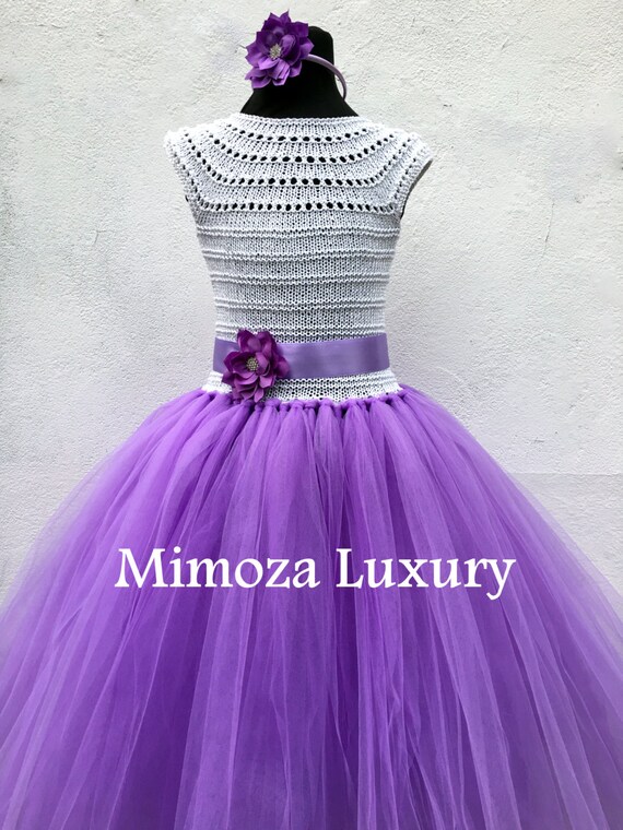 Lilac, Lavender Flower girl dress, tutu dress,bridesmaid dress, princess dress, crochet top tulle dress, hand knit top tutu dress in purple