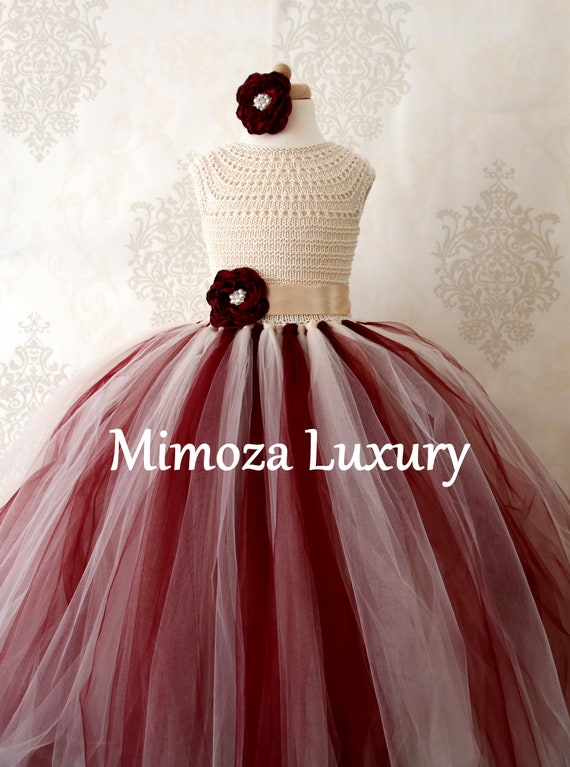 Burgundy & Champagne Flower Girl Dress