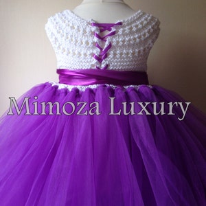 Purple Flower girl dress, tutu dress,bridesmaid dress, princess dress, crochet top tulle dress, hand knit top tutu dress image 3