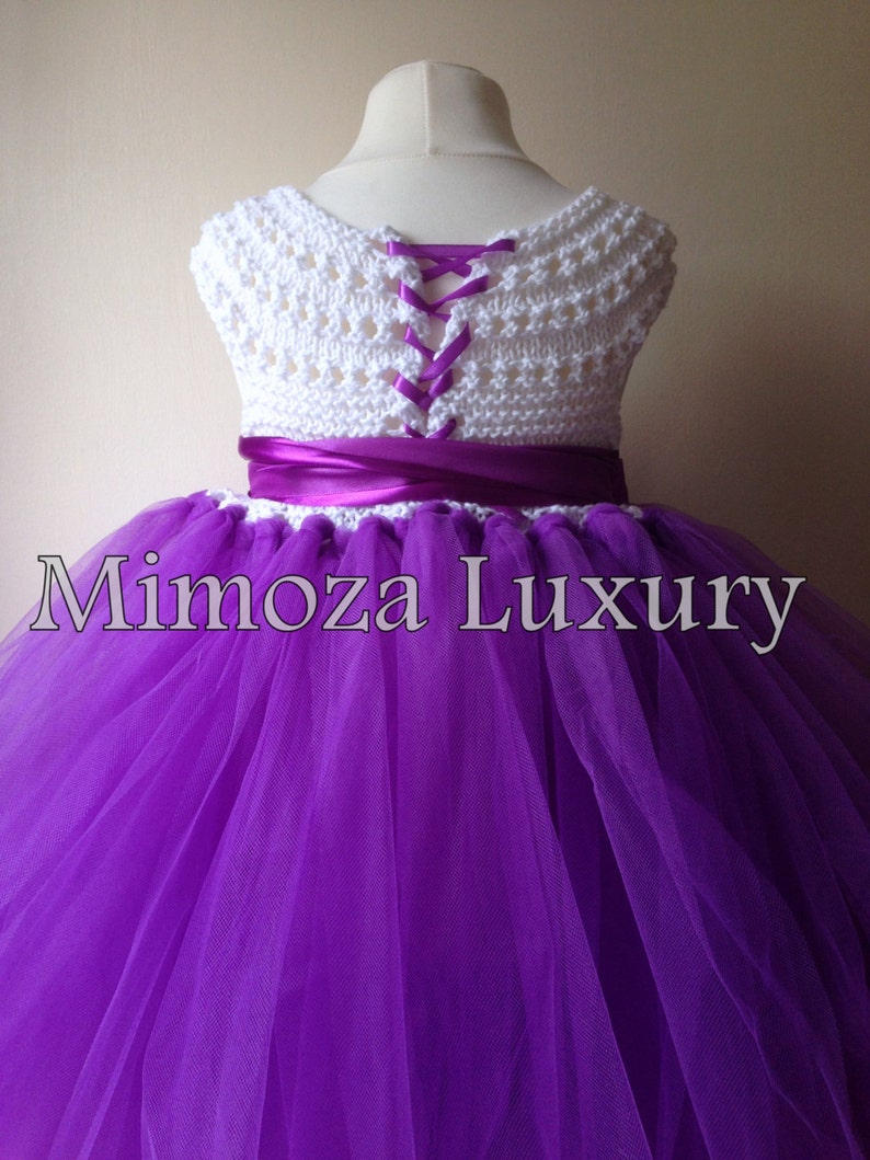 Purple Flower girl dress, tutu dress,bridesmaid dress, princess dress, crochet top tulle dress, hand knit top tutu dress image 3