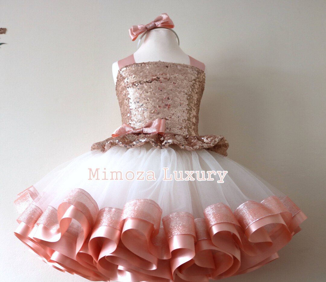 Luxury Rose Gold Birthday Outfit, Rose Gold Girls Birthday Dress, Baby