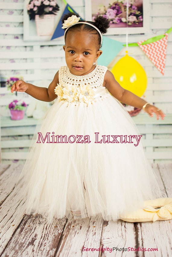 Ivory Flower Girl Dress, Baby girl dress, ivory infant dress, ivory tulle dress, 1st birthday dress, infant girl dress, christening dress