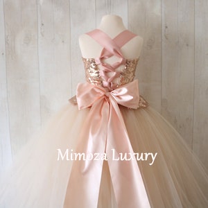 Bespoke Rose gold Champagne flower girl dress, champagne bridesmaid dress
