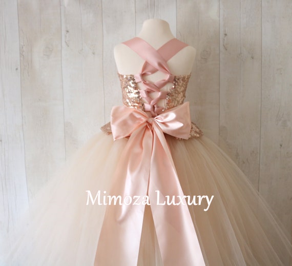 Bespoke Rose gold Champagne flower girl dress, champagne bridesmaid dress