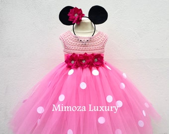 Minnie Mouse Birthday Dress, minnie mouse princess outfit, 1st birthday dress,2nd birthday dress, minnie mouse headband ears,disney princess