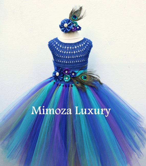 Peacock flower Girl Dress