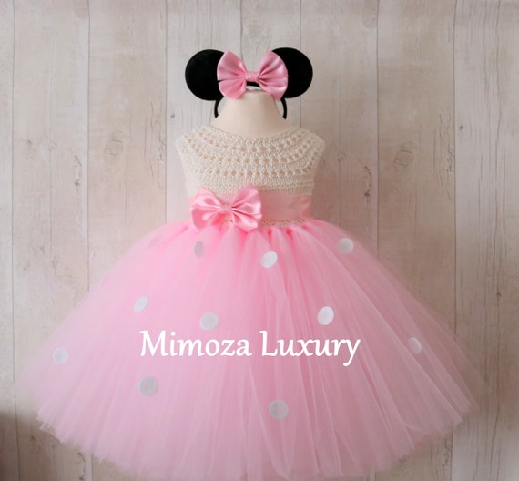 Pink Minnie mouse outfit, baby girl birthday dress, 1st birthday dress