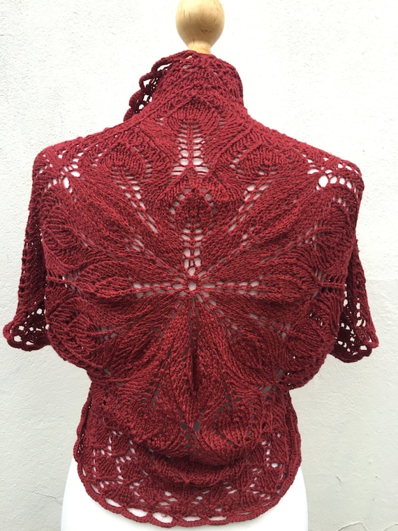 Burgundy Hand Knitted Bolero, Burgundy Bridesmaid bolero, wedding bolero, knit Bolero, Vest, Silk knit Bolero