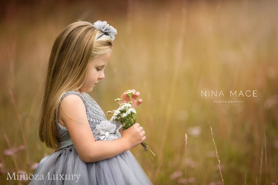 Grey Country Flower girl dress