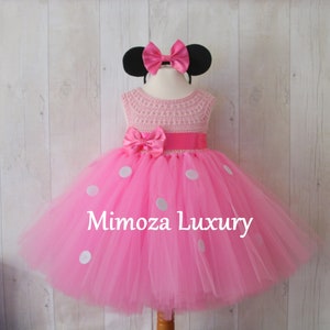 Pink Minnie mouse dress, 1st birthday baby dress