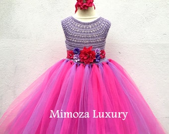 Flower girl dress,baby  tutu dress,bridesmaid dress, princess dress, crochet top tulle dress, hand knit top tutu dress