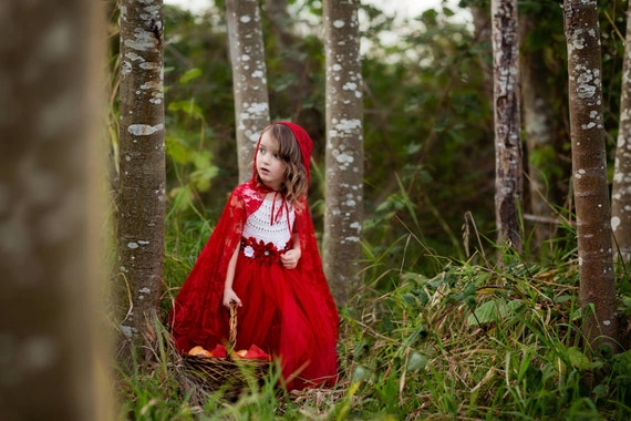 Little Red Riding Hood dress outfit fairy tale dress, little red riding hood fairy tale princess costume dress white red birthday tutu dress