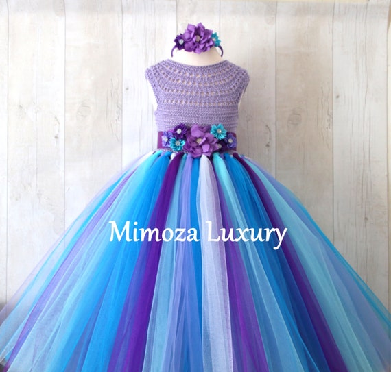 Purple Turquoise Lavender girl dress, girl birthday dress, purple turquoise flower girl dress, purple princess dress, lilac tutu dress,