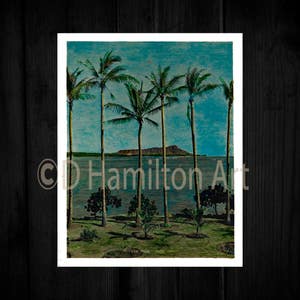 Digital Download Palm Beach, Hawaii 1934 Print, Vintage Palms and Beach in Hawaii