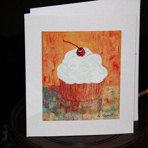 Happy Birthday Cupcake topped with a Cherry, Birthday Greeting Card, Thank You Card, Cupcake Celebration Card
