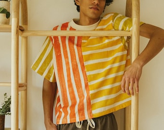 Stripe T-Shirt, Organic Cotton Tee, Box Top, Color-block Stripes
