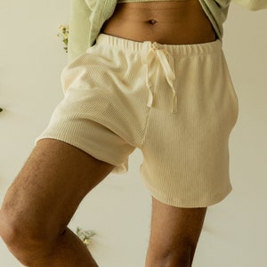 Ribbed Hemp Short, Organic Genderless Clothing, Plant dyed Pocket Shorts, Natural Tie Pant image 1