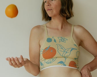 Organic Cotton Bra, Oranges, Citrus Print Bralette, Eco Lingerie