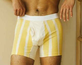 Yellow Stripe Boxer Brief, Organic Cotton Yellow Stripe Underwear
