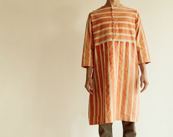 Organic Stripe Dress, Button Front Reversible Dress, Red Striped Hemp Linen Shift