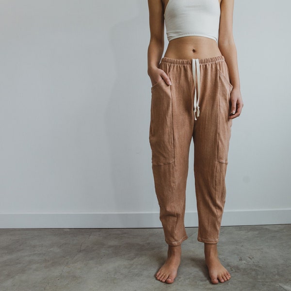 Hemp Lounge Pant, Genderless Clothing, Plant dyed Sweat Pant, Terracotta Pocket Pants