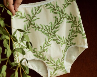 Organic Underwear, High Waisted Womens Panties, Mid-Rise, Willow Branch Pattern Undies, Matching Underwear Set