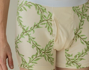 Organic Cotton Boxer Briefs: Willow Branch Print, Handmade in Detroit