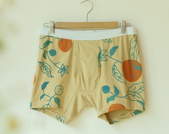 Organic Boxer Brief or Brief, Oranges Citrus Print Underwear, Made to Order Briefs