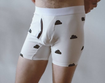 Herren Boxershorts, Bio-Unterwäsche, Siebdruck Briefs, Black Clouds Print, Bio-Baumwolle Trunks