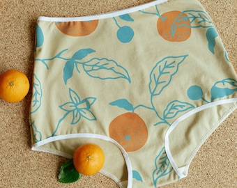 Oranges Print Underwear, Botanical Graphic Panties, Organic Cotton Lingerie