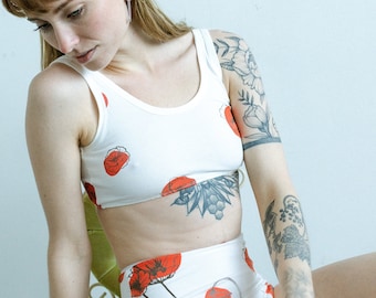 Reggiseno in cotone biologico, intimo floreale con papavero