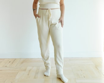 Ribbed Lounge Pant, Organic Hemp & Cotton Elastic Tie Pants, Genderless Clothing