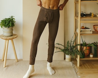 Organic Long Underwear, Brown Long Johns, Mens & Womens Thermal Underwear, Unisex Winter Underwear