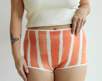 Red Stripe Underwear, Organic Cotton Panties, Orange Red, Mid or High Rise