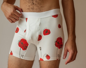 Boxer bio, sous-vêtements pour hommes, slips sérigraphiés, motif graphique, troncs en coton biologique, fabriqués à Detroit, vêtements unisexes