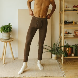 Organic Long Underwear, Brown Long Johns, Mens & Womens Thermal Underwear, Unisex Winter Underwear image 1