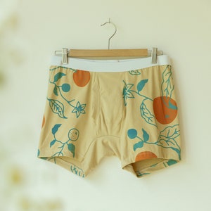 Organic Boxer Brief or Brief, Oranges Citrus Print Underwear, Made to Order Briefs