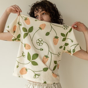 Strawberry Print T-Shirt, Organic Cotton Fruit Graphic Tee