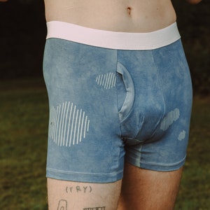 Herrenunterwäsche, Boxer Briefs, Siebdruck Wolken Muster, Weiß, und Blau, Bio-Baumwolle, Made in Detroit, Geschenke für ihn, Herrenbekleidung Bild 1