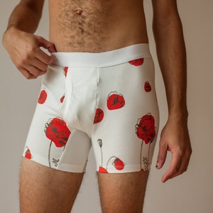 Organic Cotton Boxer Briefs: Poppy Print, Handmade in Detroit