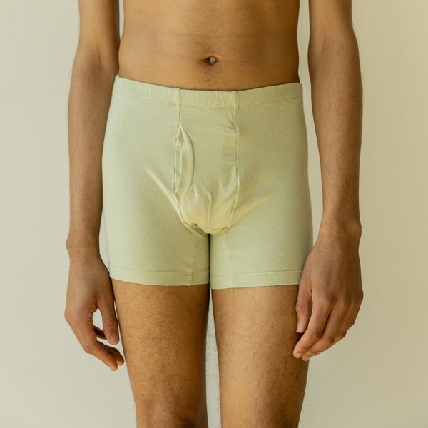 Organic Hemp Brief, Underwear, Natural Dye Boxer Briefs, Light Blue, Green Organic Cotton Trunks