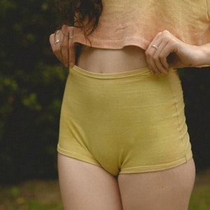 Hemp Blend Underwear, High-Waisted Briefs, Chartreuse Undies, Organic Cotton, Solid Natural Lingerie set image 1