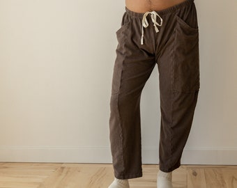 Hemp Lounge Pant, Genderless Clothing, Plant dyed Sweat Pants, Dark Brown Pocket Pants