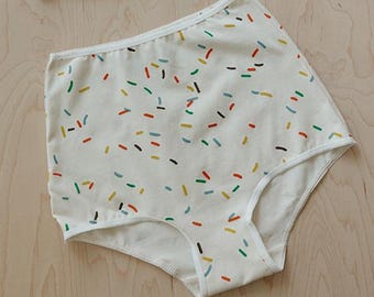 Organic Cotton Panties, Rainbow Sprinkle Underwear, Women's High-Waisted Briefs, Cotton Lingerie Set