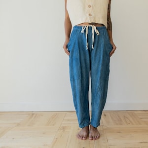 Hemp Lounge Pant, Genderless Clothing, Plant dyed Sweat Pants, Indigo Blue Pocket Pants