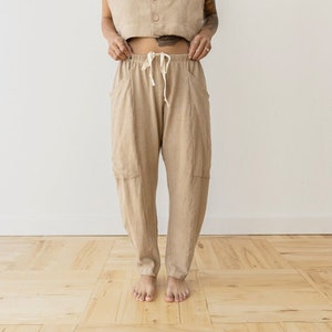 Hemp Lounge Pant, Genderless Clothing, Plant dyed Sweat Pants, Tan Pocket Pants