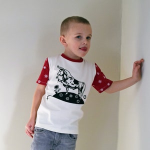 T-Shirt, Screen Printed, Organic Cotton Clothing, Unisex Toddler Shirt, Ferdinand the Bull, Red Flowers, Natural, Red, Boys Clothing, Girls