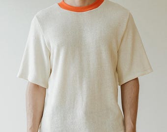 Knit Sweater Tee, Organic Cotton and Hemp Shirt, Orange Collar T-Shirt