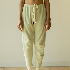 Ribbed Lounge Pant, Organic Hemp & Cotton Elastic Tie Pants, Genderless Clothing, Light Blue Green image 7