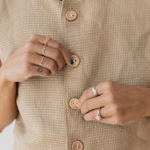 Shops Organic Waffle Vest, Crop Top Button Shirt, Brown Woven Cotton Tank